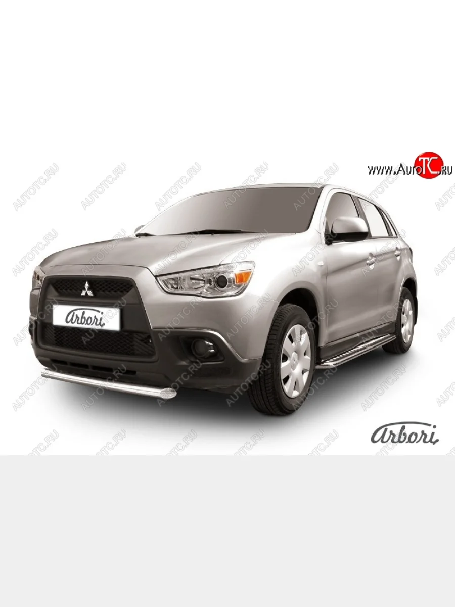 Защита переднего бампера Arbori (короткая, нержавейка, 1 труба d57 mm). Mitsubishi ASX дорестайлинг (2010-2012)  в Перми Пермском крае