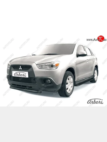 Защита переднего бампера Arbori (короткая, черная, 1 труба d57 mm). Mitsubishi ASX дорестайлинг (2010-2012)