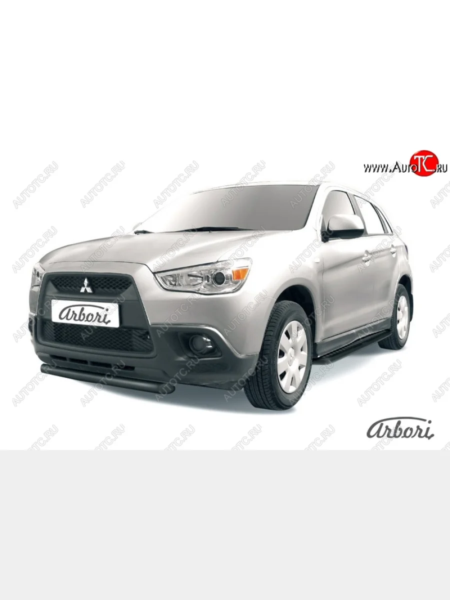 Защита переднего бампера Arbori (короткая, черная, 1 труба d57 mm). Mitsubishi ASX дорестайлинг (2010-2012)  в Керчи Республика Крым