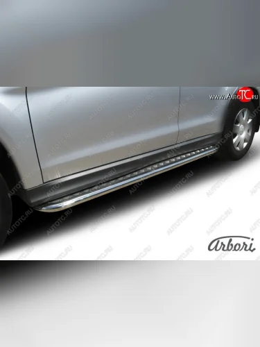 Защита штатных порогов с листом Arbori (труба - нержавейка d42, лист - алюминий) Mitsubishi ASX дорестайлинг (2010-2012)