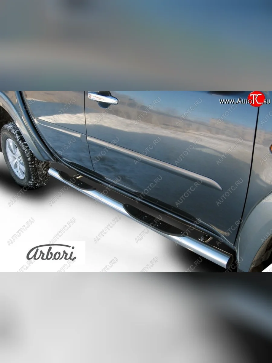 Защита штатных порогов TRITON Arbori (с проступью, нержавейка, d76 mm). Mitsubishi L200 4  дорестайлинг (2006-2014)  в Керчи Республика Крым