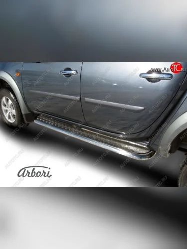 Защита штатных порогов с листом TRITON Arbori (нержавейка, алюминий, d57) Mitsubishi L200 4  дорестайлинг (2006-2014)