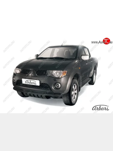 Защита переднего бампера TRITON Arbori (с защитой картера, черная, труба d57 mm). Mitsubishi L200 4  дорестайлинг (2006-2014)