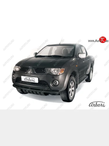 Защита переднего бампера TRITON Arbori (с защитой картера, черная, 2 трубы d57 и 57 mm) Mitsubishi L200 4  дорестайлинг (2006-2014)