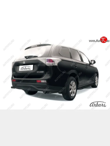 Защита заднего бампера (рестайлинг) Arbori (длиннная, черная, 1 труба d57 mm). Mitsubishi Outlander  GF (2014-2016) 1-ый рестайлинг
