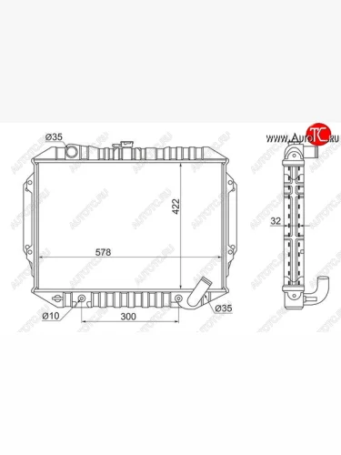 Радиатор двигателя (пластинчатый, 2.4/2.5, МКПП/АКПП) SAT Mitsubishi Pajero 2 V30/V40 5 дв. дорестайлинг (1991-1997)