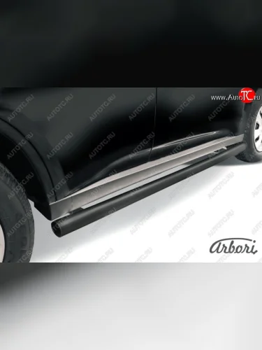 Защита штатных порогов (рестайл) Arbori (черная, d57 mm). Mitsubishi Outlander  GF (2014-2016) 1-ый рестайлинг