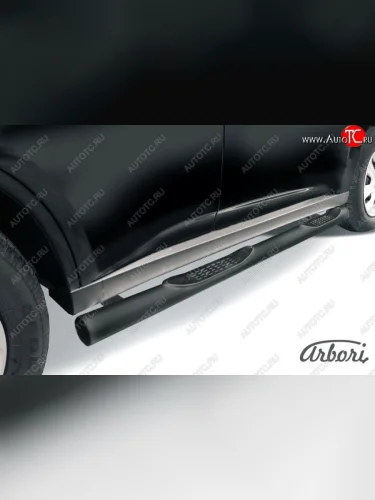 Защита штатных порогов Arbori (с проступью, черная, d76 mm). Mitsubishi Outlander GF дорестайлинг (2012-2014)