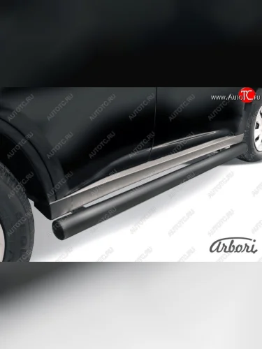 Защита штатных порогов Arbori (черная, d76 mm). Mitsubishi Outlander GF дорестайлинг (2012-2014)