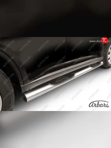 Защита штатных порогов Arbori (с проступью, нержавейка, d76 mm). Mitsubishi Outlander GF дорестайлинг (2012-2014)