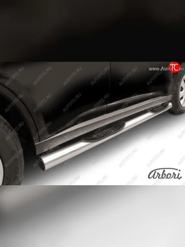 Защита штатных порогов Arbori (с проступью, нержавейка, d76 mm). Mitsubishi Outlander  GF (2014-2016) 1-ый рестайлинг