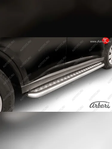 Защита штатных порогов с листом (рестайлинг) Arbori (нержавейка, алюминий, d42) Mitsubishi Outlander  GF (2014-2016) 1-ый рестайлинг