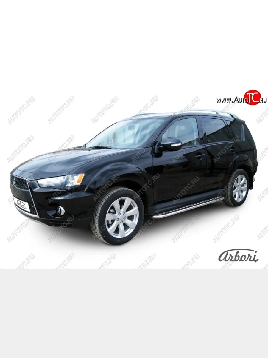 Защита штатных порогов с листом Arbori (нержавейка, алюминий, d42 mm) Mitsubishi Outlander XL (CW)  рестайлинг (2010-2013)  с доставкой в г. Керчь