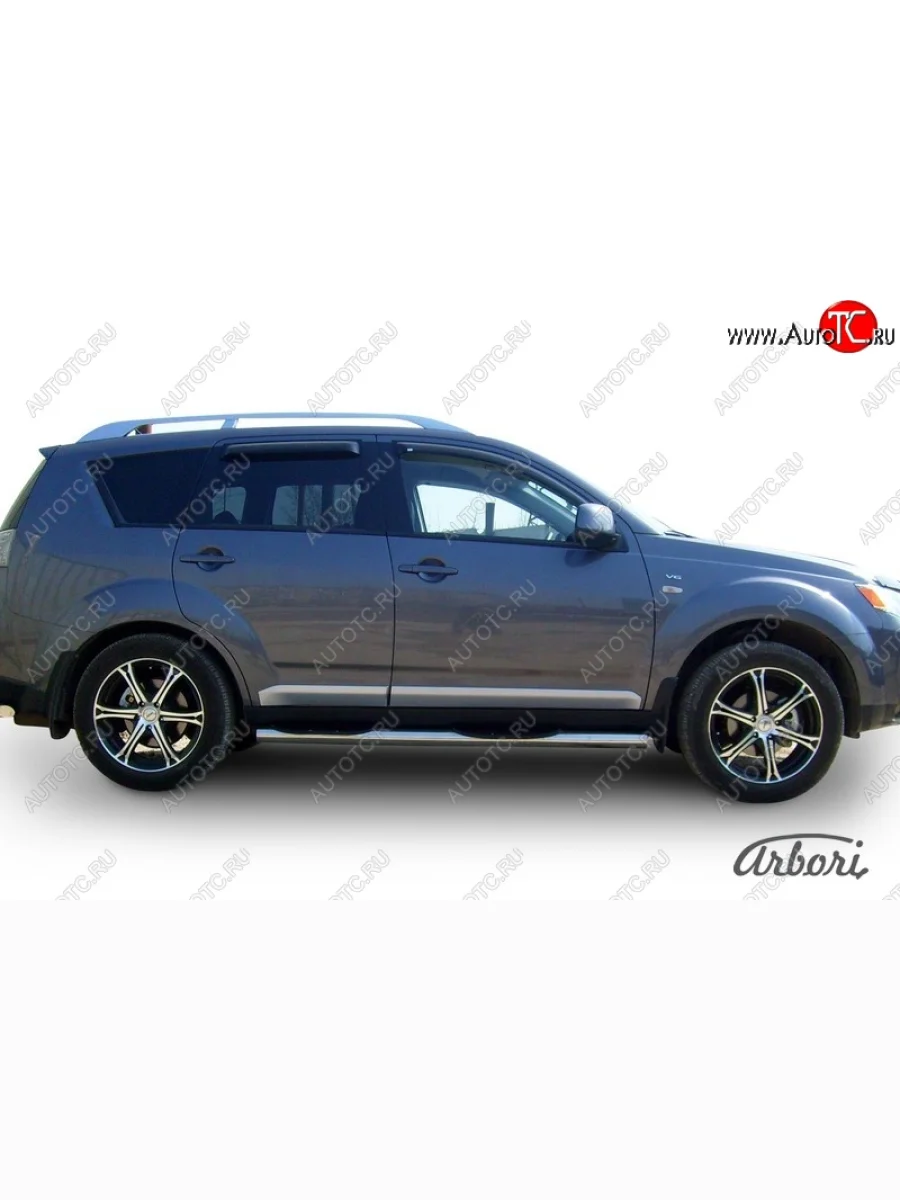Защита штатных порогов Arbori (с проступью, нержавейка, d76 mm). Mitsubishi Outlander XL (CW)  дорестайлинг (2005-2009)  в Керчи Республика Крым