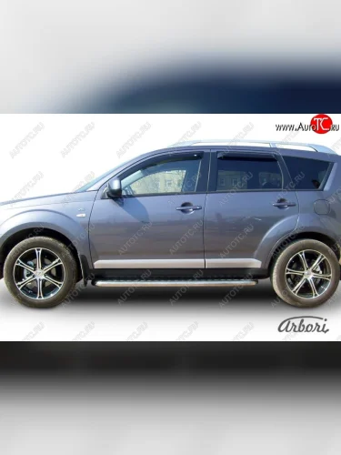 Защита штатных порогов с листом Arbori (труба - нержавейка d42, лист - алюминий) Mitsubishi Outlander XL (CW)  дорестайлинг (2005-2009)
