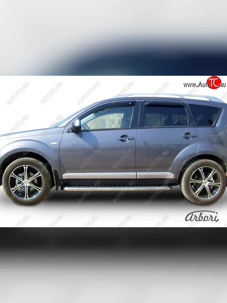 Защита штатных порогов с листом Arbori (труба - нержавейка d42, лист - алюминий) Mitsubishi Outlander XL (CW)  дорестайлинг (2005-2009)  в Керчи Республика Крым