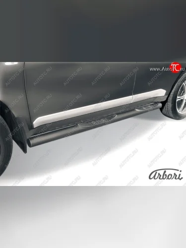 Защита штатных порогов Arbori (с проступью, черная, d76 mm). Mitsubishi Outlander XL (CW)  дорестайлинг (2005-2009)