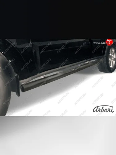 Защита штатных порогов Arbori (с проступью, черная, d76 mm). Mitsubishi Pajero 4 V90 2-ой рестайлинг (2014-2020)