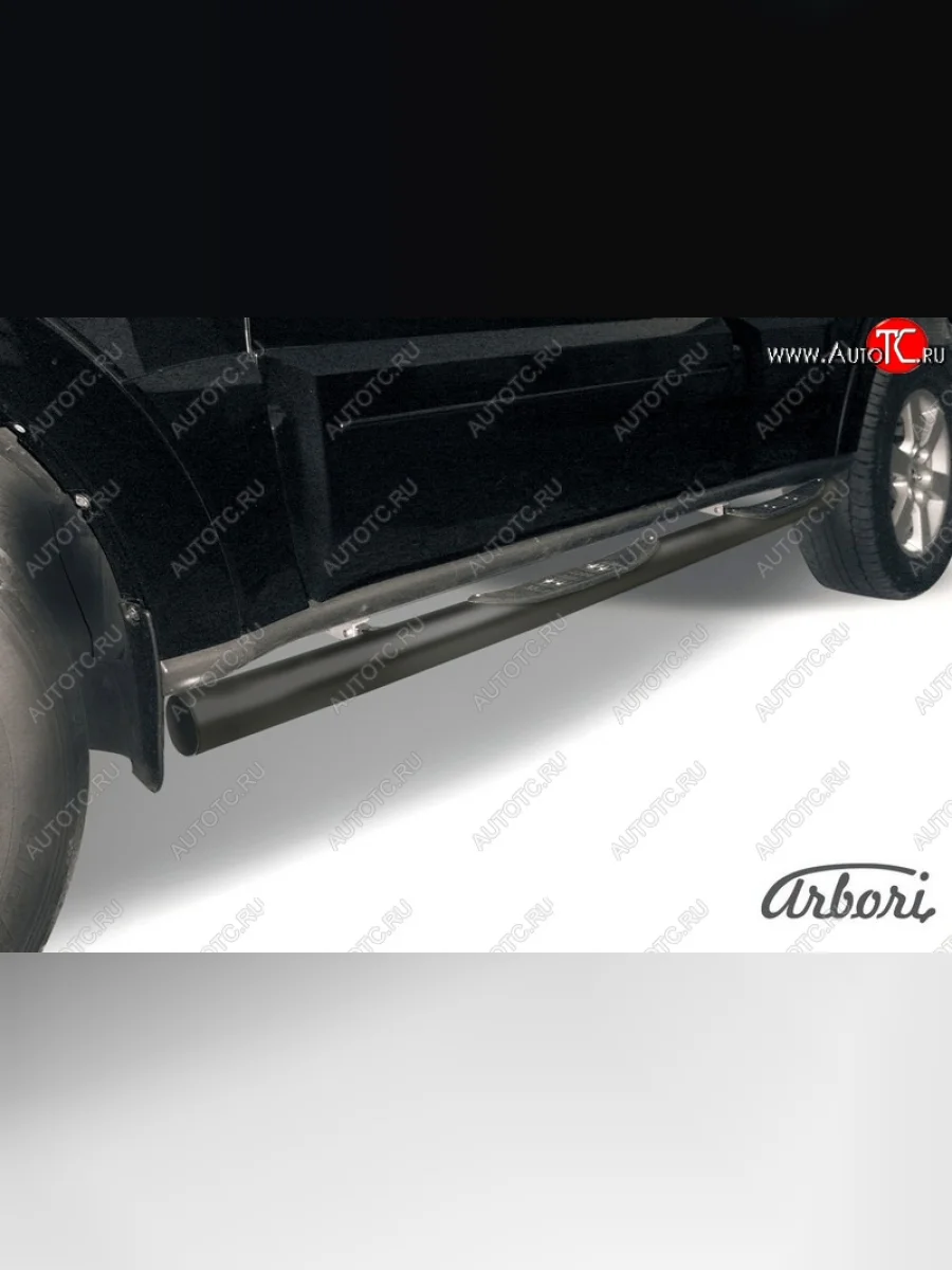 Защита штатных порогов Arbori (с проступью, черная, d76 mm). Mitsubishi Pajero 4 V90 2-ой рестайлинг (2014-2020)  в Керчи Республика Крым