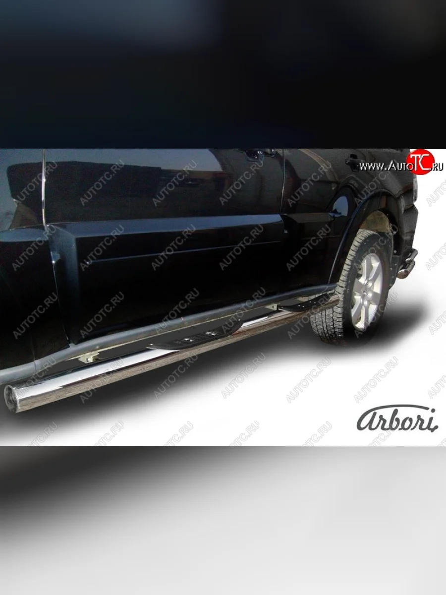 Защита штатных порогов Arbori (с проступью, нержавейка, d76 mm). Mitsubishi Pajero 4 V90 2-ой рестайлинг (2014-2020)  с доставкой в г. Керчь