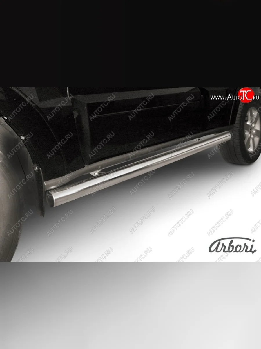 Защита штатных порогов Arbori (нержавейка, d76 mm). Mitsubishi Pajero 4 V90 2-ой рестайлинг (2014-2020)  в Керчи Республика Крым
