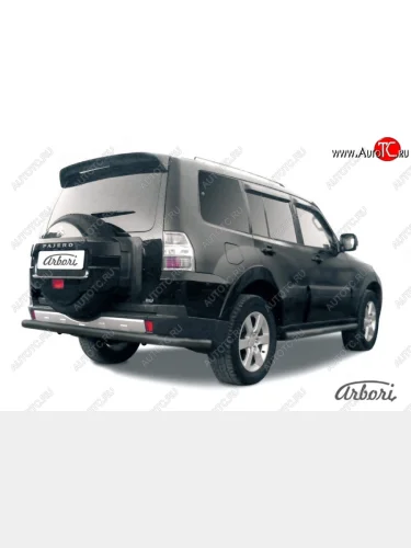 Защита заднего бампера Arbori (длинная, черная, 1 труба d76 mm). Mitsubishi Pajero 4 V90 2-ой рестайлинг (2014-2020)