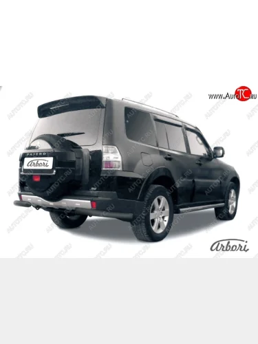 Защита заднего бампера Arbori (уголки, черная, 1 труба d76 mm). Mitsubishi Pajero 4 V90 2-ой рестайлинг (2014-2020)
