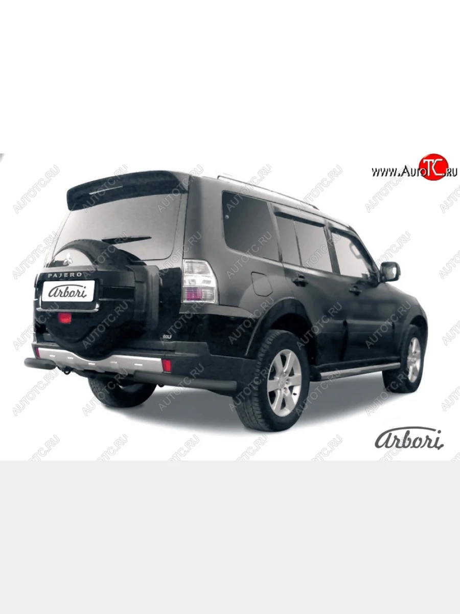 Защита заднего бампера Arbori (уголки, черная, 1 труба d76 mm). Mitsubishi Pajero 4 V90 2-ой рестайлинг (2014-2020)  с доставкой в г. Керчь