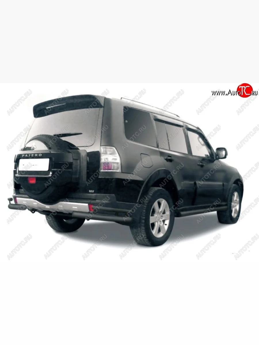 Защита заднего бампера (уголки, 2 трубы d76 и 42 mm) Mitsubishi Pajero 4 V90 дорестайлинг (2006-2011) (сталь, черный цвет)  с доставкой в г. Керчь