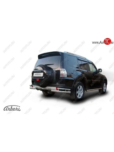 Защита заднего бампера Arbori (уголки, нержавейка, 2 труба d76 и 42 mm). Mitsubishi Pajero 4 V90 2-ой рестайлинг (2014-2020)