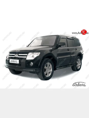 Защита переднего бампера Arbori (черная, 1 труба d76 mm). Mitsubishi Pajero ( 4 V90,  4 V80) (2006-2020) дорестайлинг, 2-ой рестайлинг