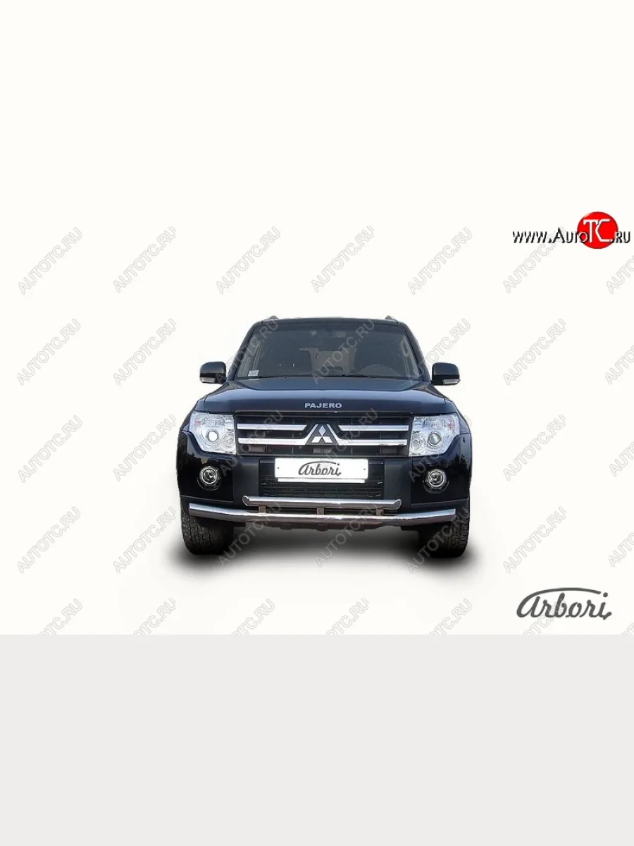 Защита переднего бампера Arbori (нержавейка, 2 трубы d76 и 57 mm)  Mitsubishi Pajero (2006-2020) 4 V90, 4 V80  в Самаре Самарской области