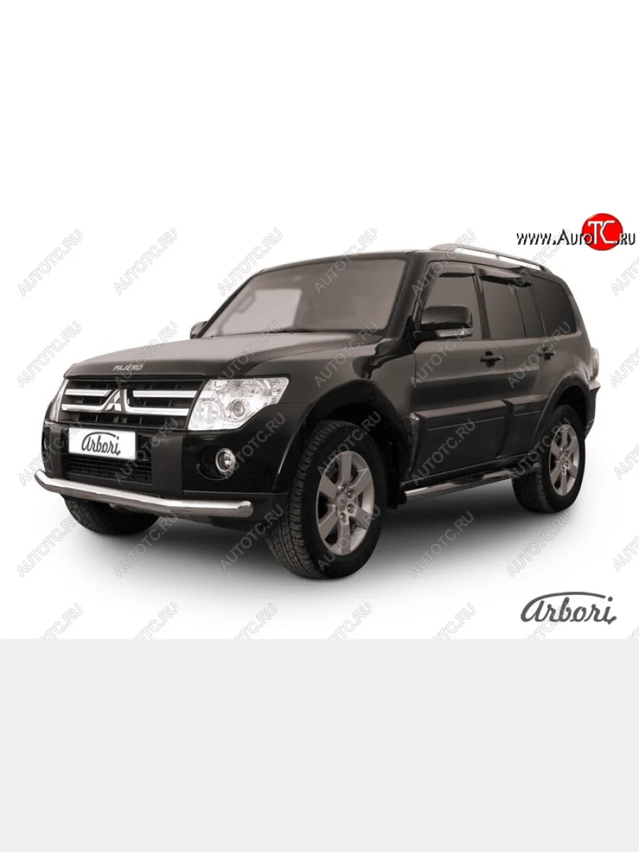 Защита переднего бампера Arbori (нержавейка, 1 труба d76 mm).  Mitsubishi Pajero (2006-2020) 4 V90, 4 V80  в Перми Пермском крае