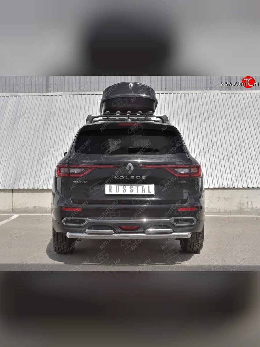 Защита заднего бампера (2 трубы Ø63 и 42 мм, нержавейка) SLITKOFF  Renault Koleos (2016-2025) 2  с доставкой в г. Самара