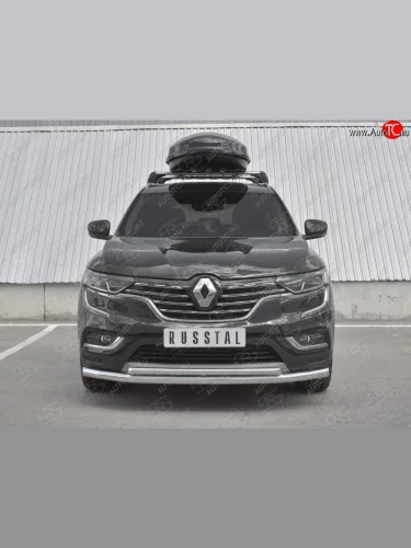 Защита переднего бампера (2 трубы Ø63 и 42 мм, нержавейка) SLITKOFF Renault Koleos  2 (2016-2025)