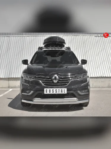 Защита переднего бампера (2 трубы Ø63 и 75х42 мм, нержавейка) Russtal Renault Koleos 2 (2016-2025)