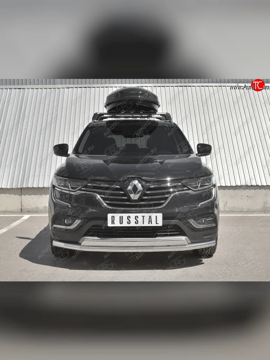 Защита переднего бампера (2 трубы Ø63 и 75х42 мм, нержавейка) Russtal Renault Koleos 2 (2016-2025)  в Самаре Самарской области