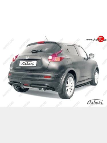 Защита заднего бампера Arbori (уголки, черная, 1 труба d57 mm). Nissan Juke  1 YF15 (2010-2020) дорестайлинг, рестайлинг