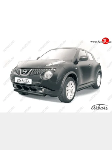 Защита переднего бампера 2WD Arbori (короткая, черная, 1 труба d76 mm). Nissan Juke  1 YF15 (2010-2020) дорестайлинг, рестайлинг