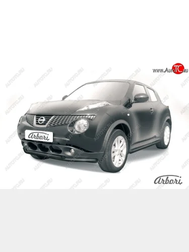 Защита переднего бампера 4WD Arbori (черная, 2 трубы d57 и 42 mm). Nissan Juke  1 YF15 (2010-2020) дорестайлинг, рестайлинг