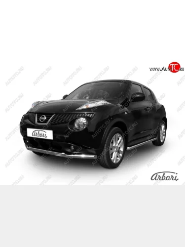 Защита переднего бампера 4WD Arbori (нержавейка, 2 трубы d57 и 42 mm) Nissan Juke  1 YF15 (2010-2020) дорестайлинг, рестайлинг