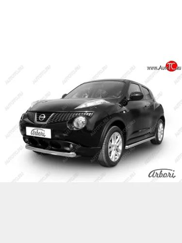 Защита переднего бампера 4WD Arbori (короткая, нержавейка, 1 труба d76 mm). Nissan Juke  1 YF15 (2010-2020) дорестайлинг, рестайлинг