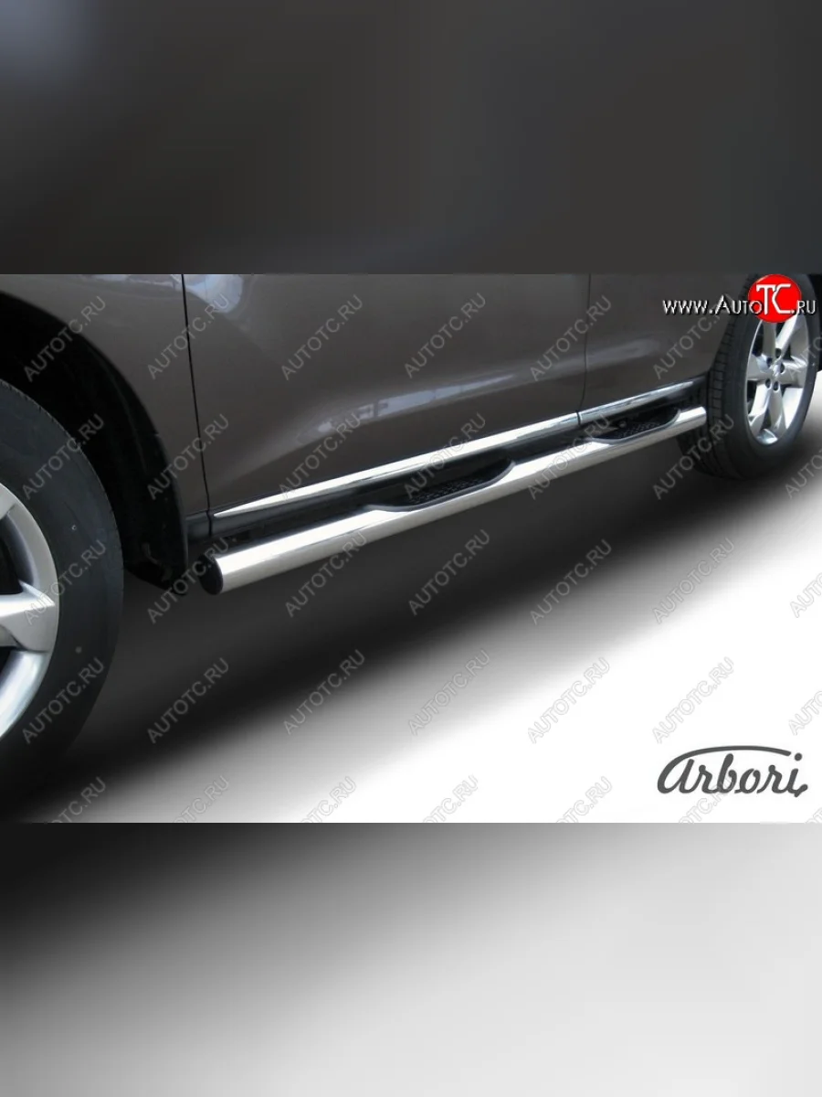 Защита штатных порогов Arbori (с проступью, нержавейка, d76 mm). Nissan Murano 2 Z51 рестайлинг (2010-2016)  в Самаре Самарской области