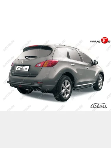 Защита заднего бампера Arbori (черная, 2 трубы d57 и 42 mm). Nissan Murano  2 Z51 (2010-2016) рестайлинг