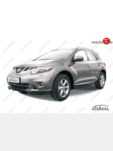 Защита переднего бампера Arbori (волна, черная, 1 труба d57 mm). Nissan Murano  2 Z51 (2010-2016) рестайлинг
