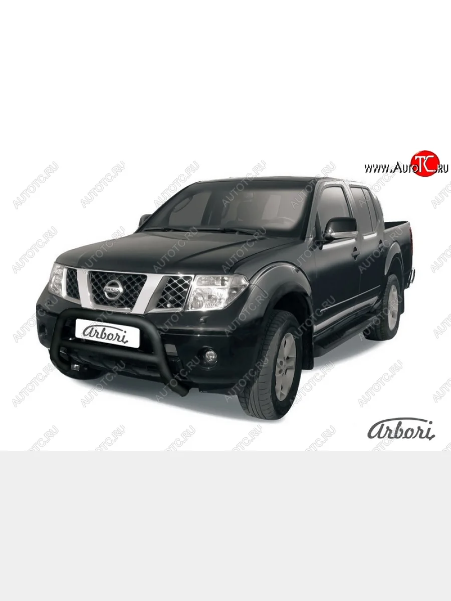 Защита переднего бампера Arbori (низкая, черная, 1 труба d76 mm). Nissan Navara 2 D40 дорестайлинг (2004-2010)  в Керчи Республика Крым