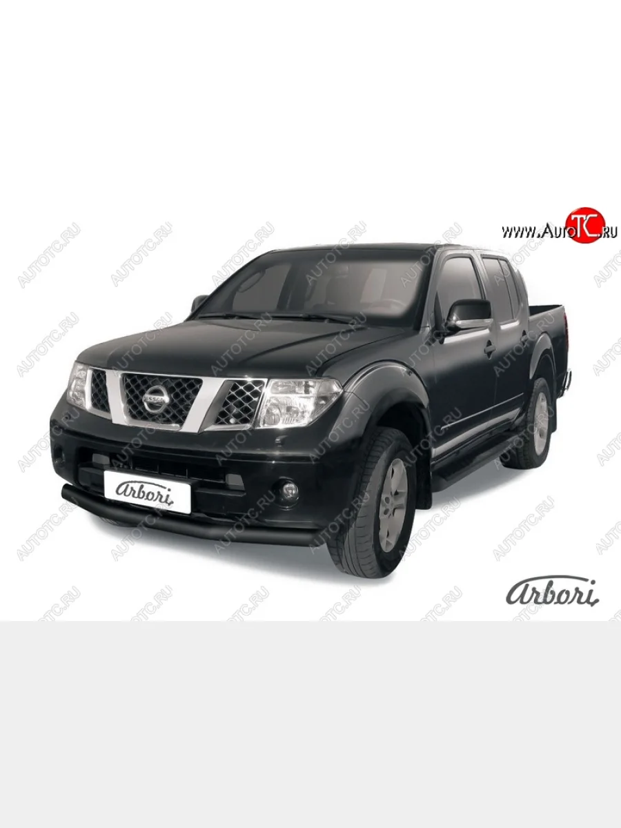 Защита переднего бампера Arbori (черная, 1 труба d76 mm).  Nissan Navara (2004-2010) 2 D40  в Воронеже Воронежской области