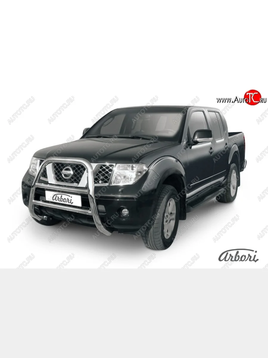 Защита переднего бампера Arbori (высокая, нержавейка, 1 труба d76 mm).  Nissan Navara (2004-2010) 2 D40  в Воронеже Воронежской области