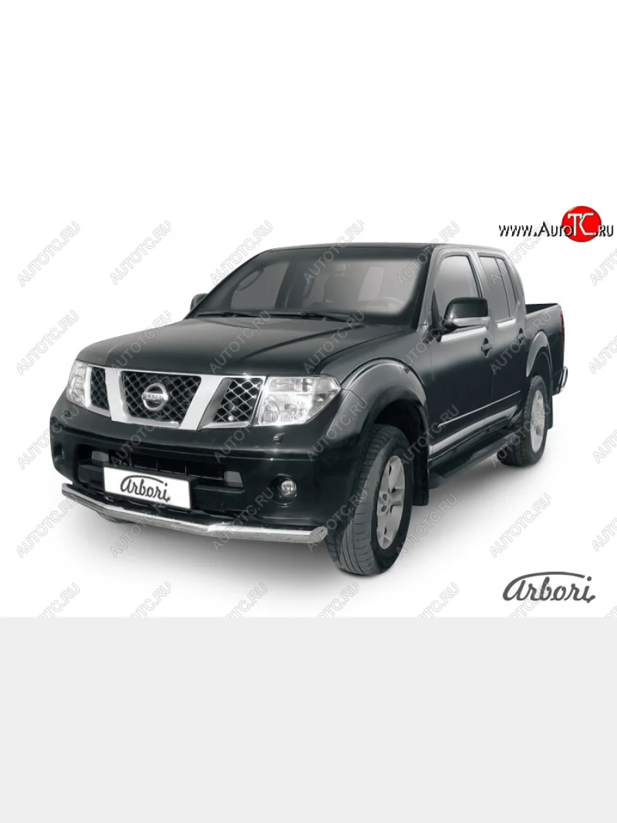 Защита переднего бампера Arbori (нержавейка, 1 труба d76 mm). Nissan Navara 2 D40 дорестайлинг (2004-2010)  в Воронеже Воронежской области