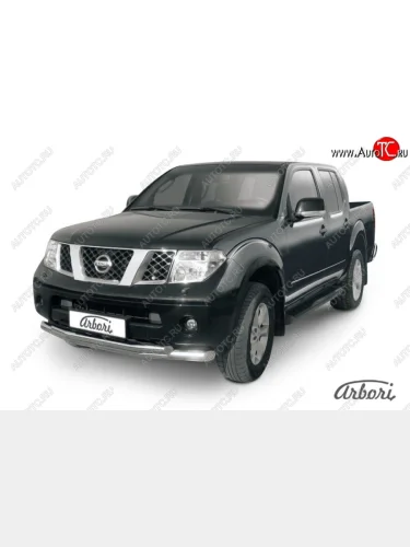 Защита переднего бампера Arbori (нержавейка, 2 трубы d76 и 57 mm) Nissan Navara  2 D40 (2004-2010) дорестайлинг